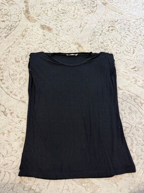 Ellison Black Ribbed Padded Shoulder Tank Top